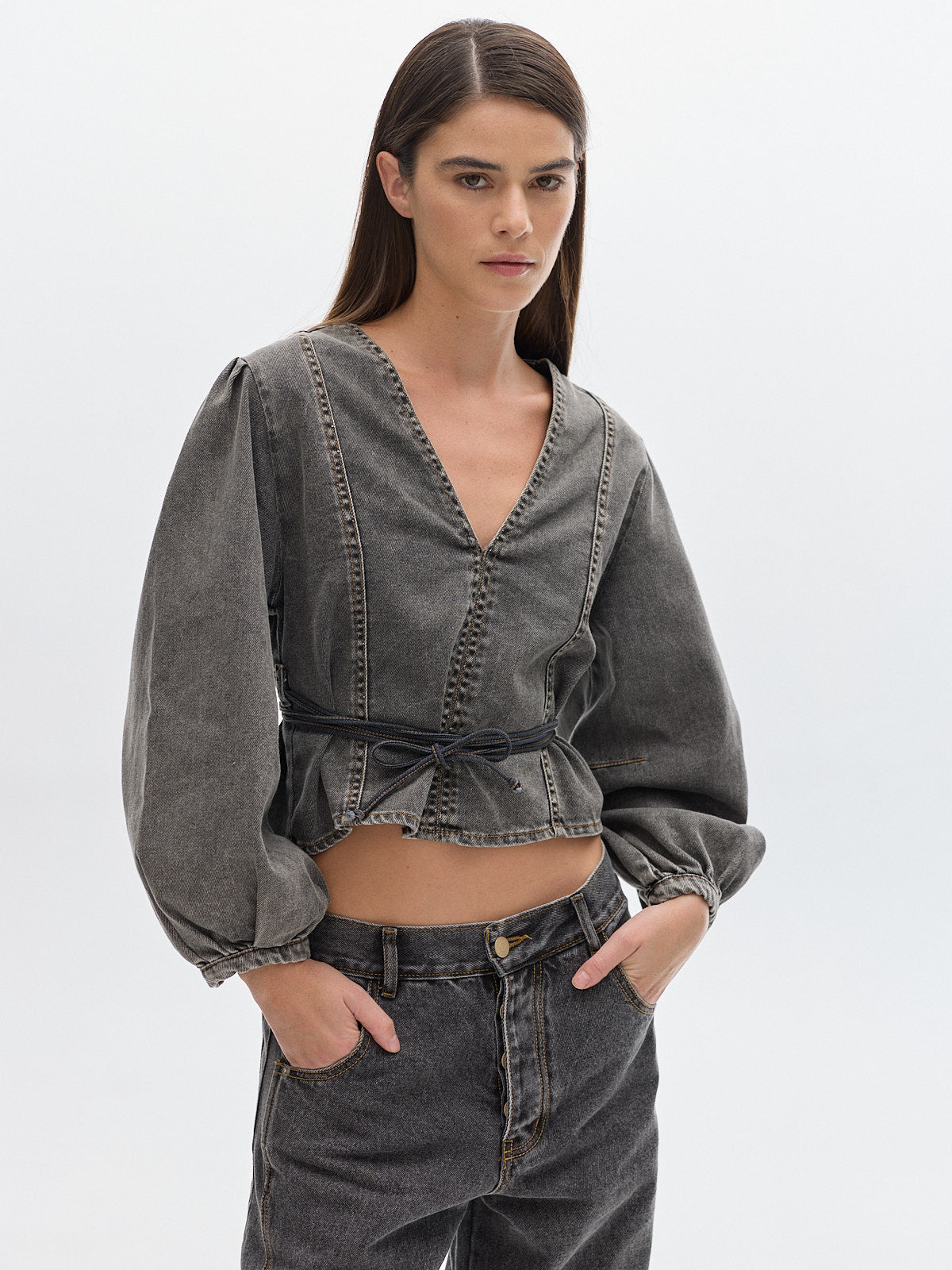 Holden denim washed blouse _ Stone