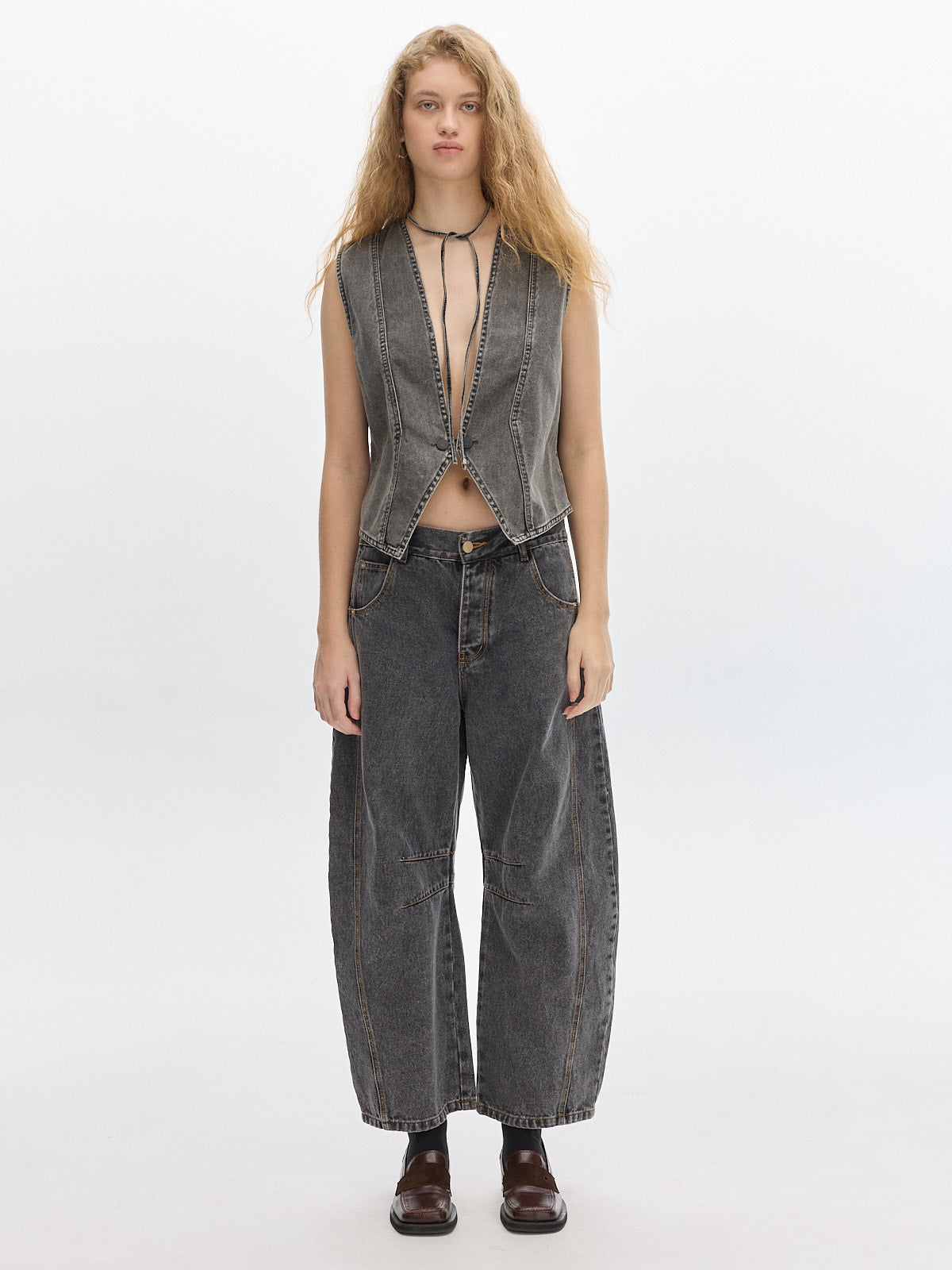 Country denim washed vest _ Stone