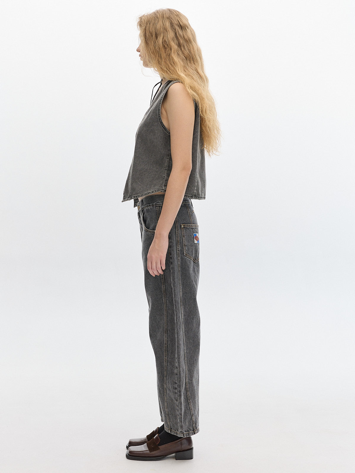 Country denim washed vest _ Stone