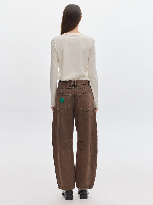 Barrel jean washed _Brown