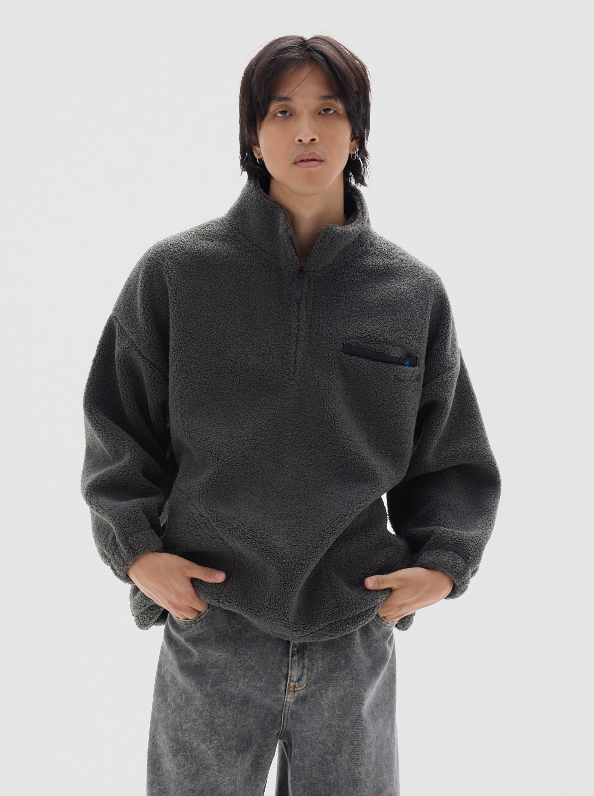 Boy sherpa sweater_Stone gray