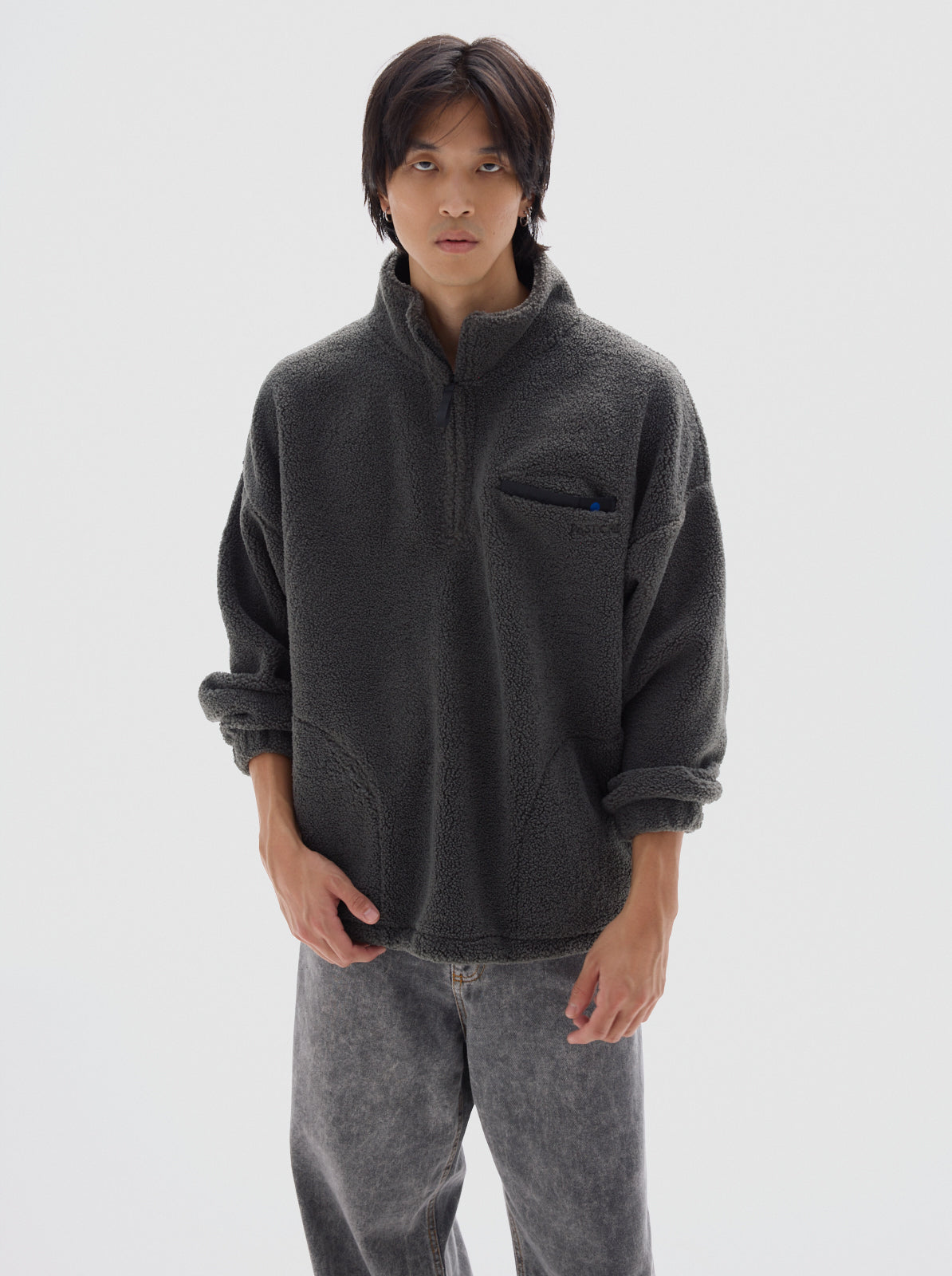 Boy sherpa sweater_Stone gray