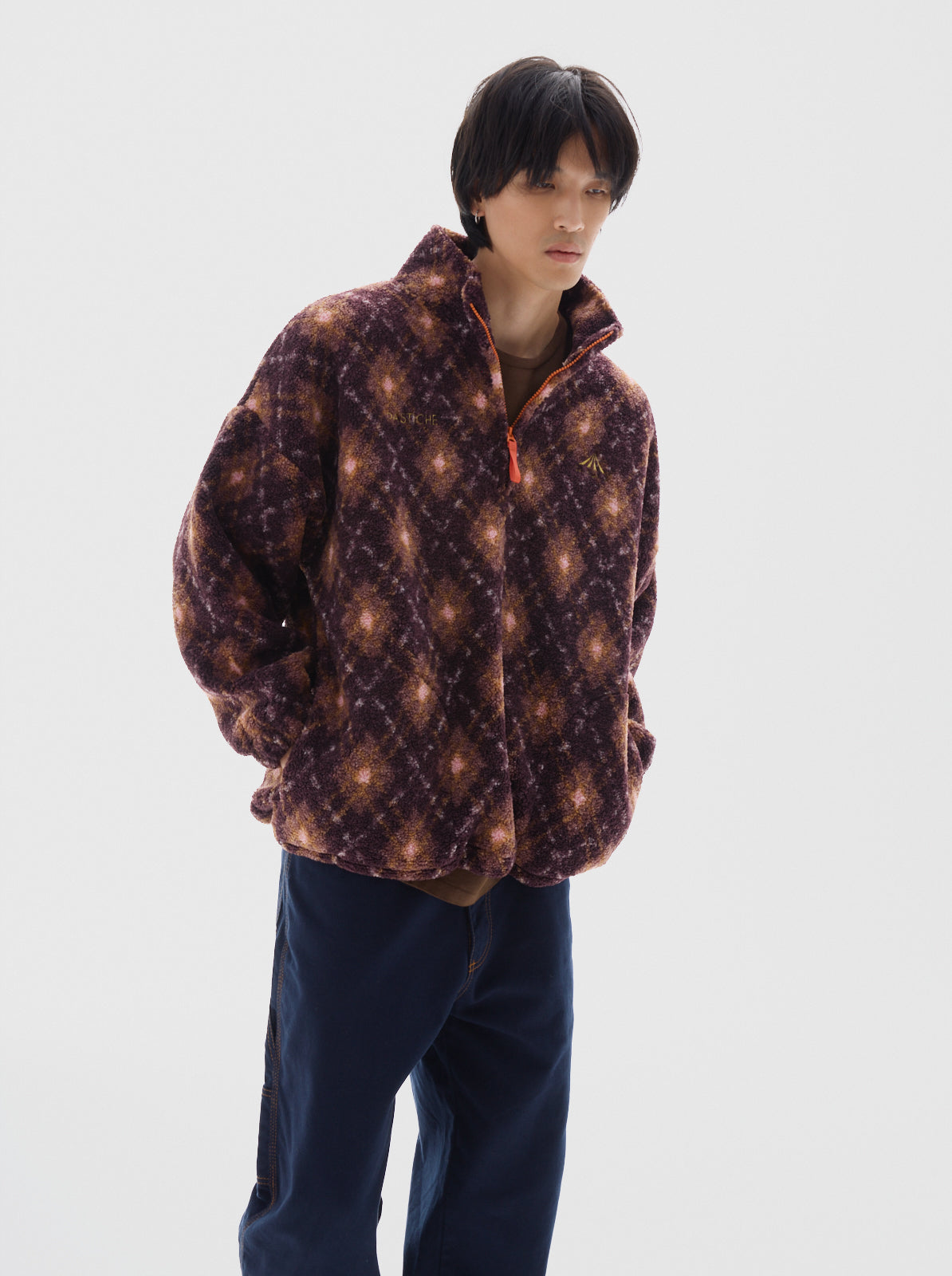 Boy fullprint sherpa sweater_Bordeaux