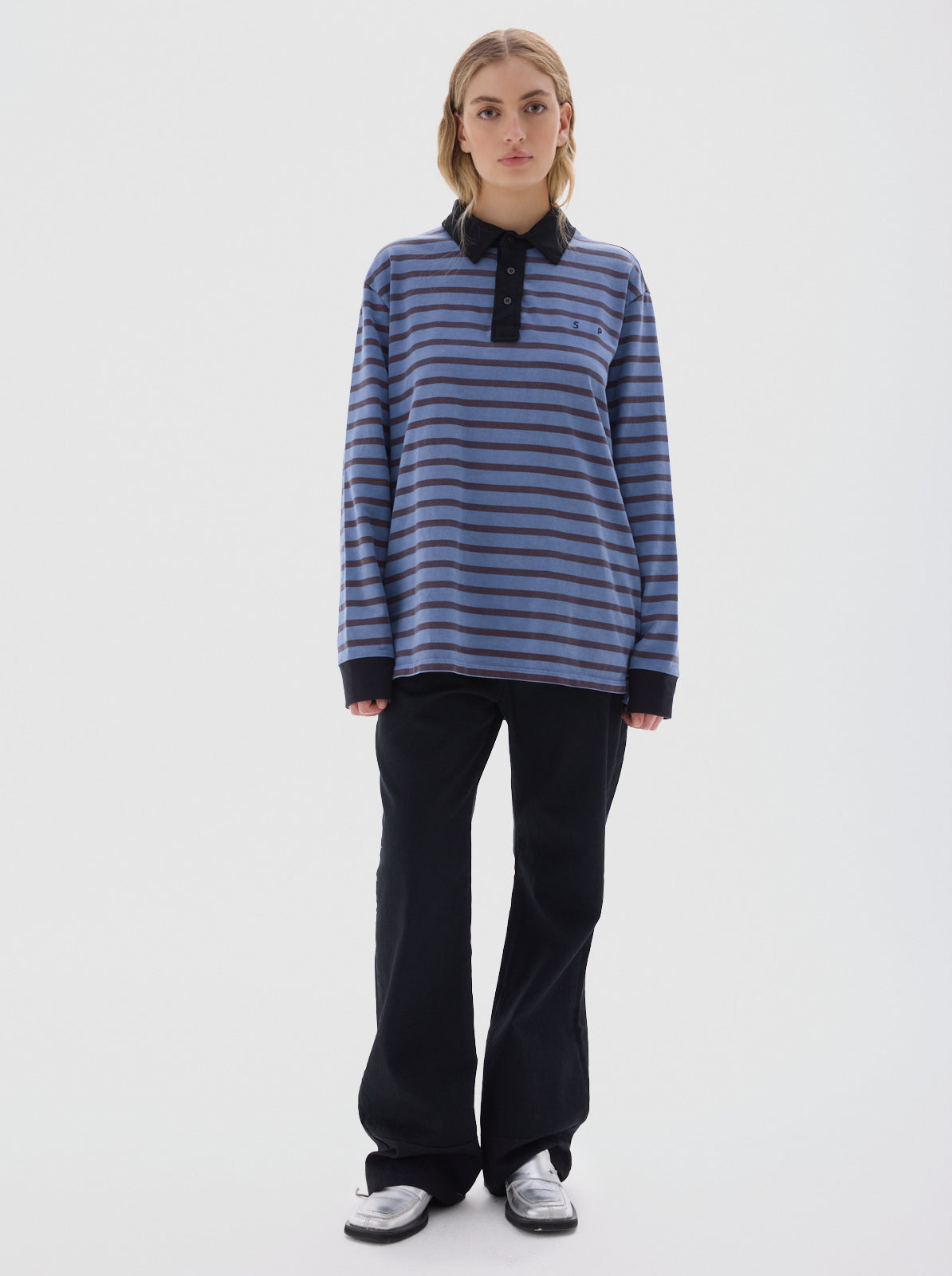 Jim stripes long-sleeve polo shirt_blue