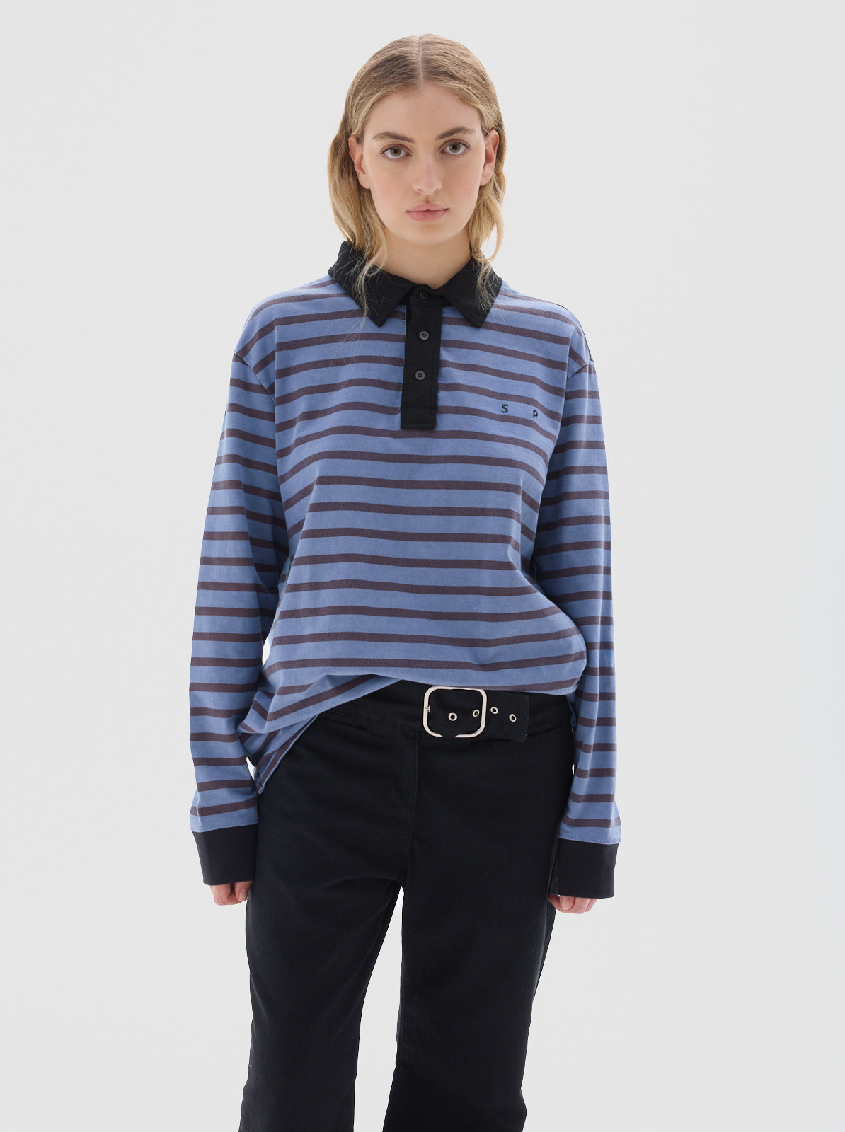 Jim stripes long-sleeve polo shirt_blue