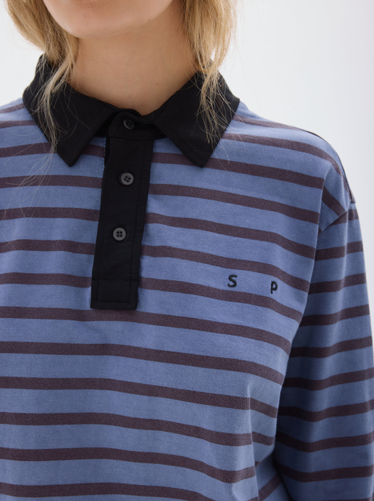 Jim stripes long-sleeve polo shirt_blue