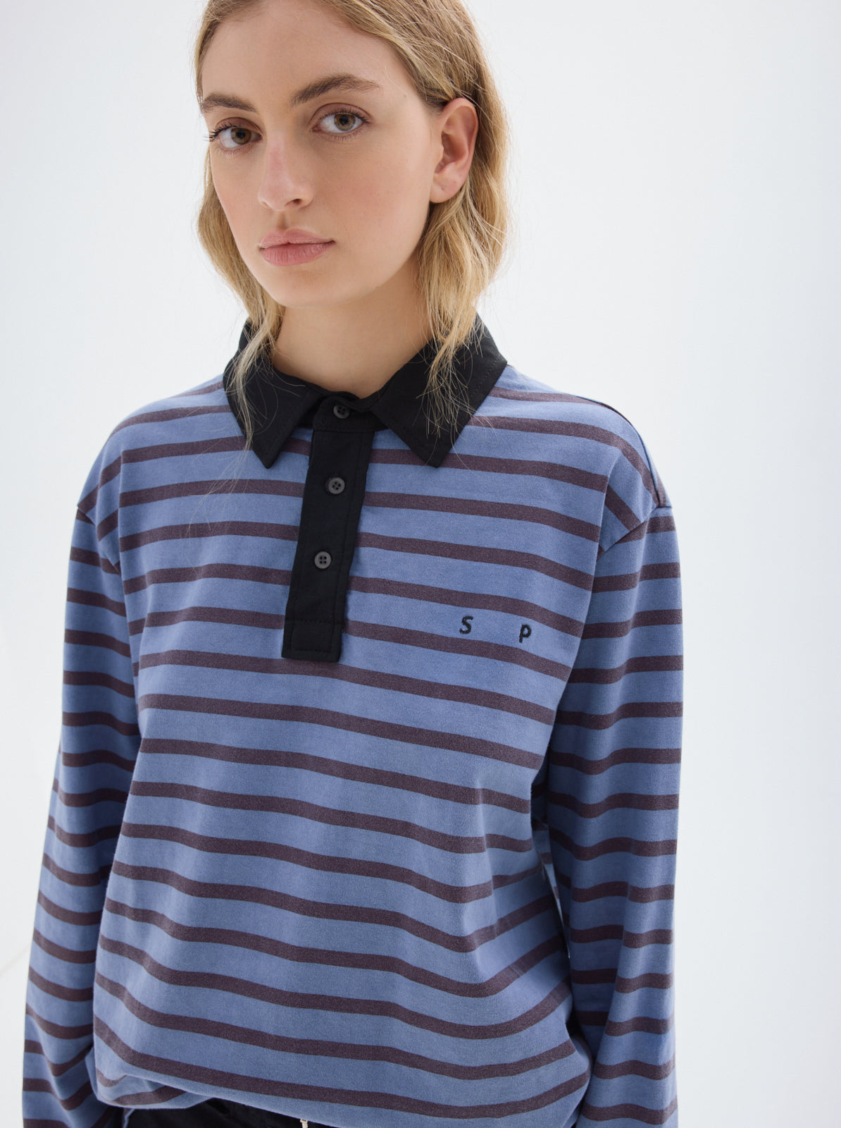 Jim stripes long-sleeve polo shirt_blue