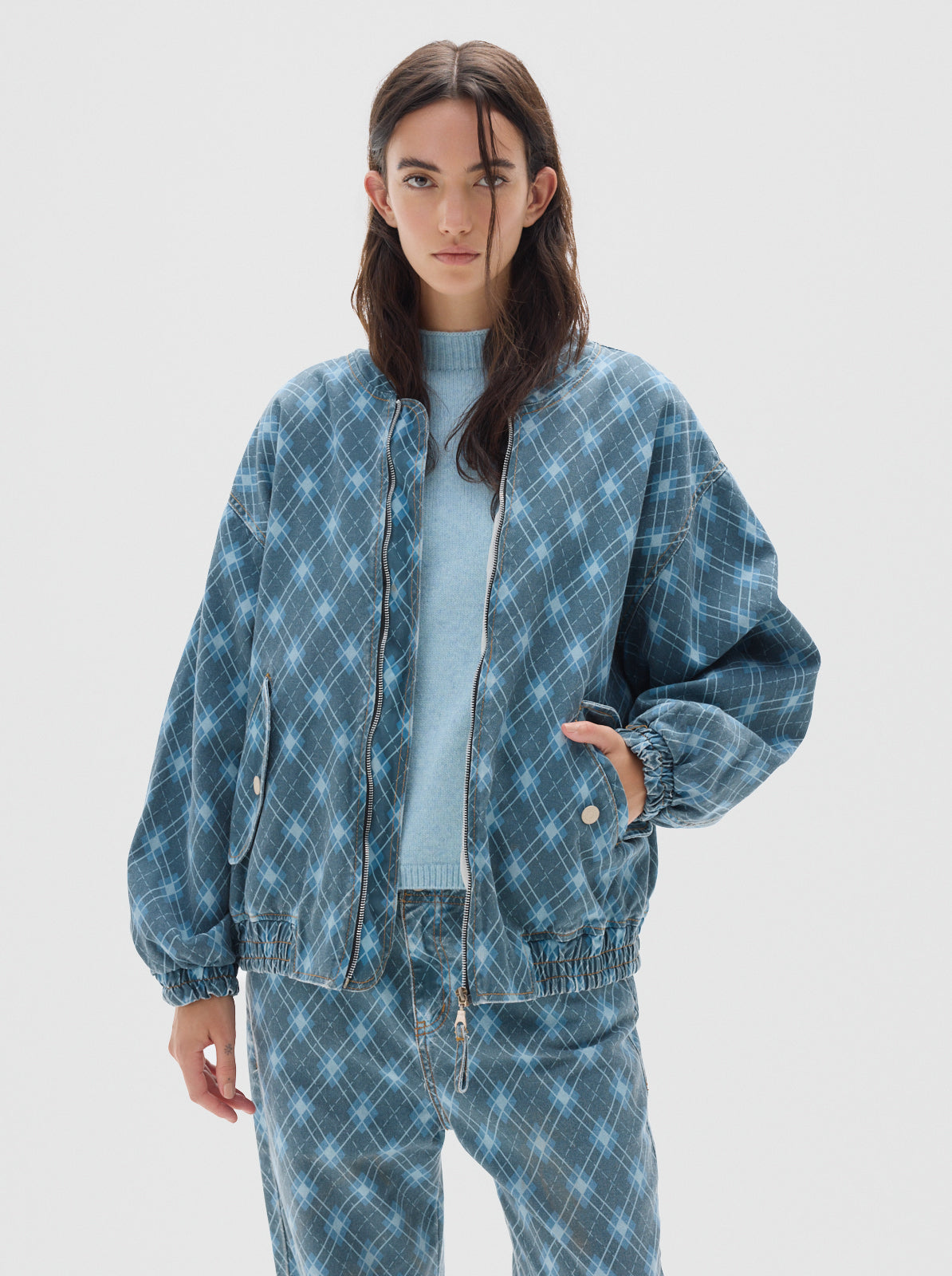 Bomber print denim jacket_blue