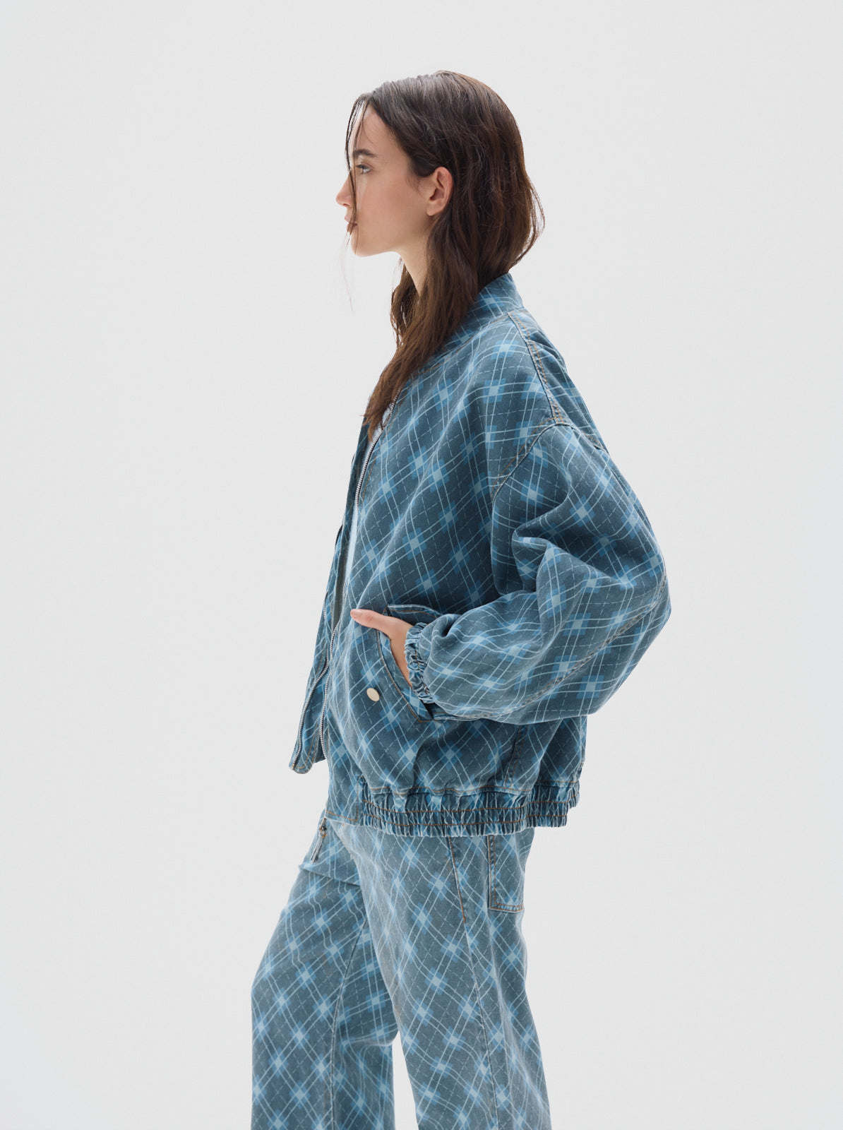 Bomber print denim jacket_blue