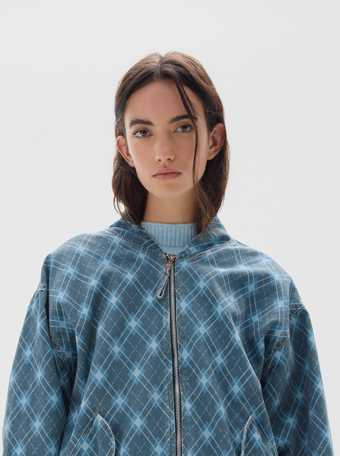Bomber print denim jacket_blue