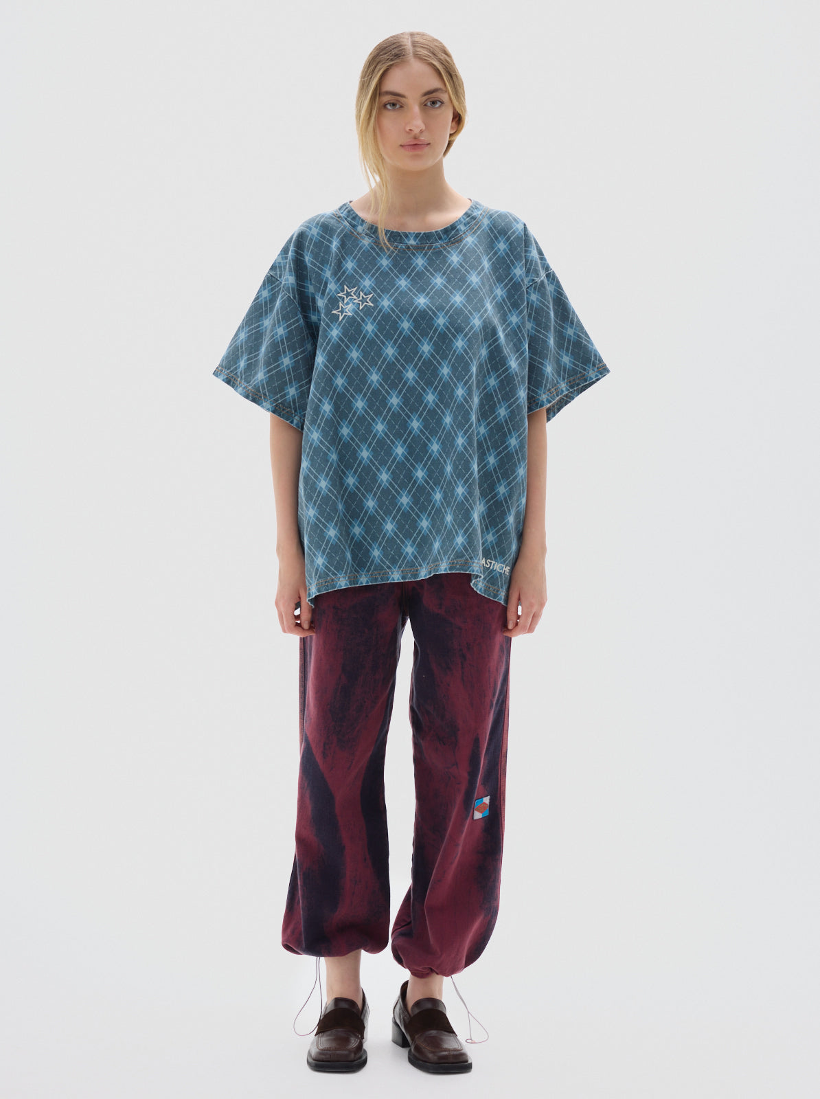 Row print denim t-shirt _blue