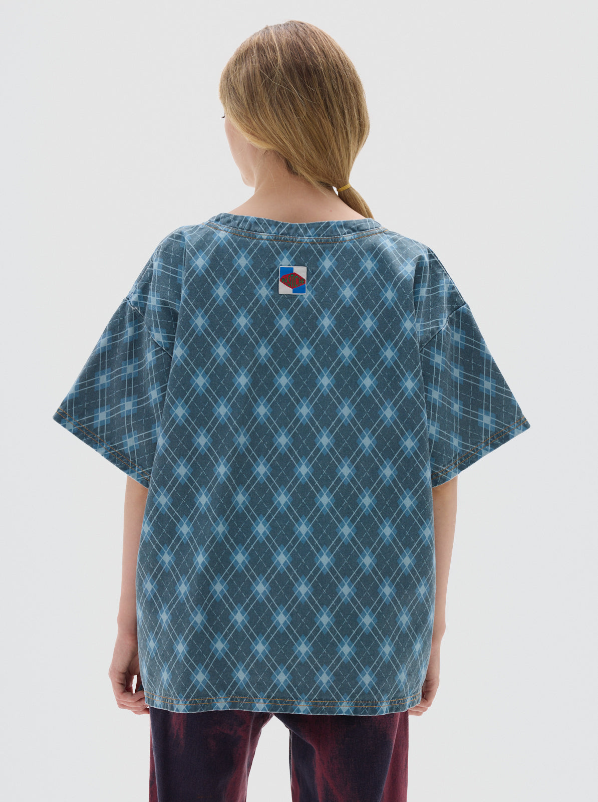 Row print denim t-shirt _blue
