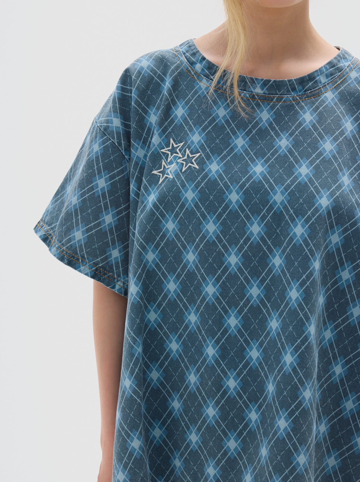 Row print denim t-shirt _blue