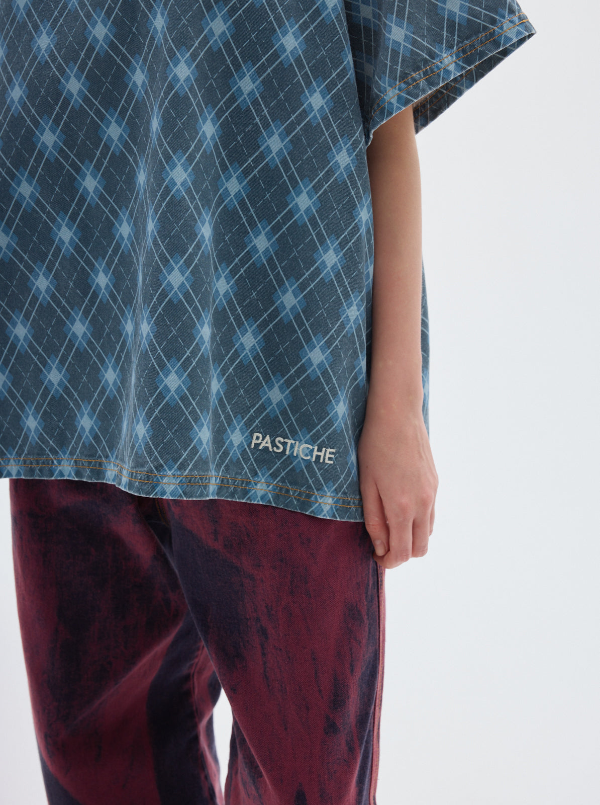 Row print denim t-shirt _blue
