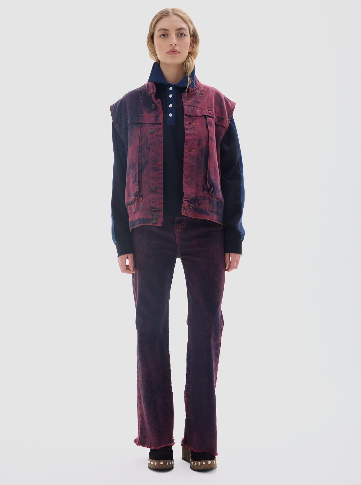 Explorer washed denim vest_bordeaux