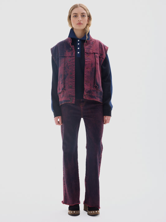 Explorer washed denim vest_bordeaux