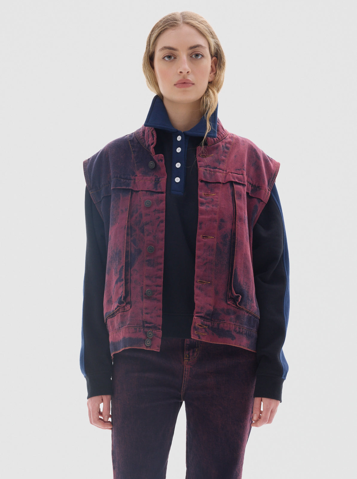 Explorer washed denim vest_bordeaux