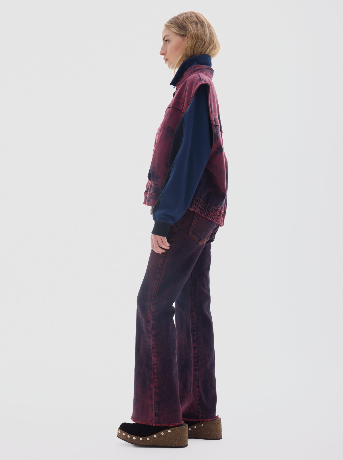 Explorer washed denim vest_bordeaux