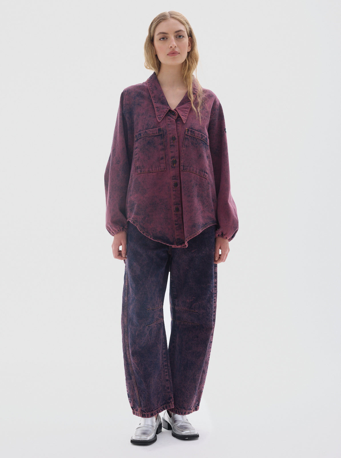 Cisne washed denim shirt_bordeaux
