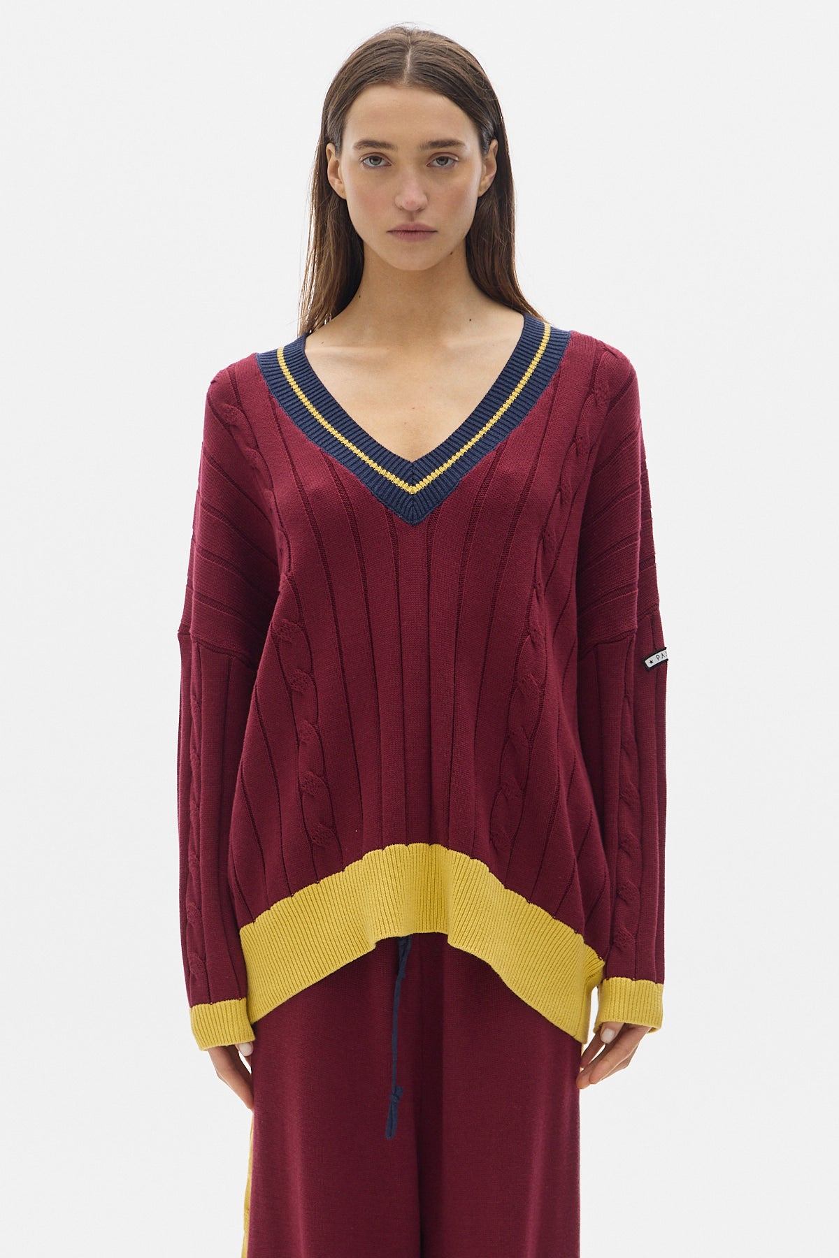 Atlas Knit V-Neck Sweater_Bordeaux