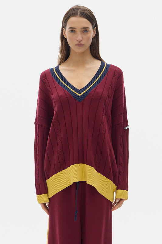 Atlas Knit V-Neck Sweater_Bordeaux