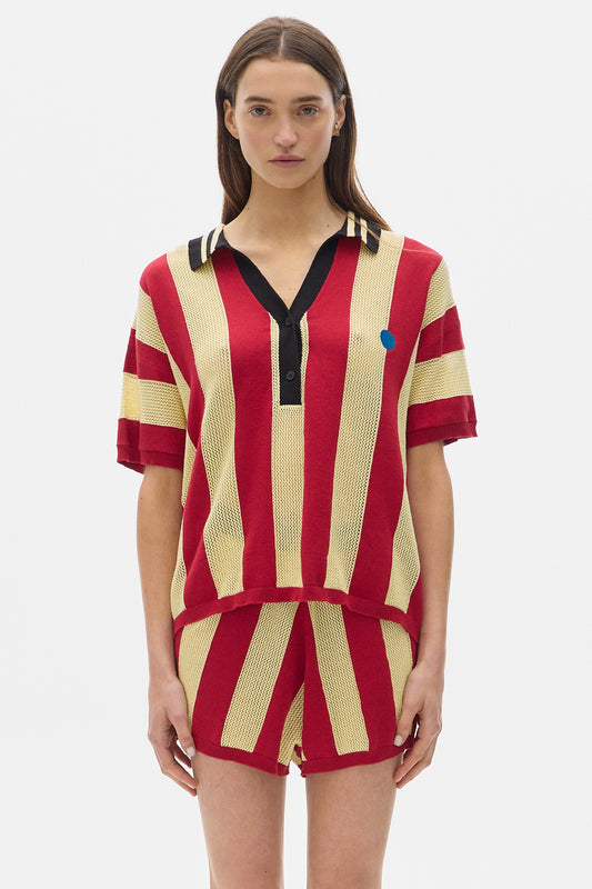 Chomba Stripes Knit Polo Shirt_Yellow